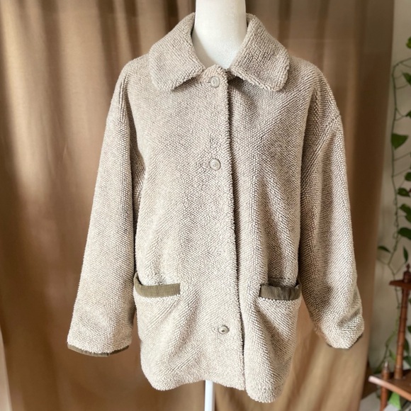 Vintage Innovations by IZZI Ivory Relaxed Button Sherpa Jacket Barn Coat Medium - Picture 2 of 12
